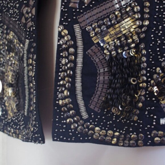 Hinge Womens Sequins Embellished Cotton Sleeveless Vest Metallic Size M - Picture 6 of 8